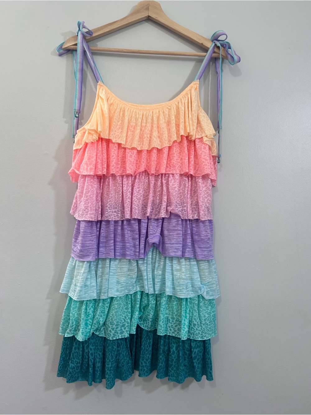 Pitusa Pastel Rainbow Tiered Ruffle Mini Dress Petite - Picture 3 of 16